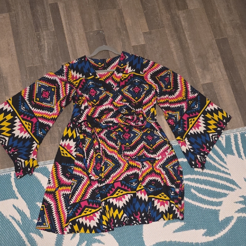 Colorful Geometric Long Sleeve Dress